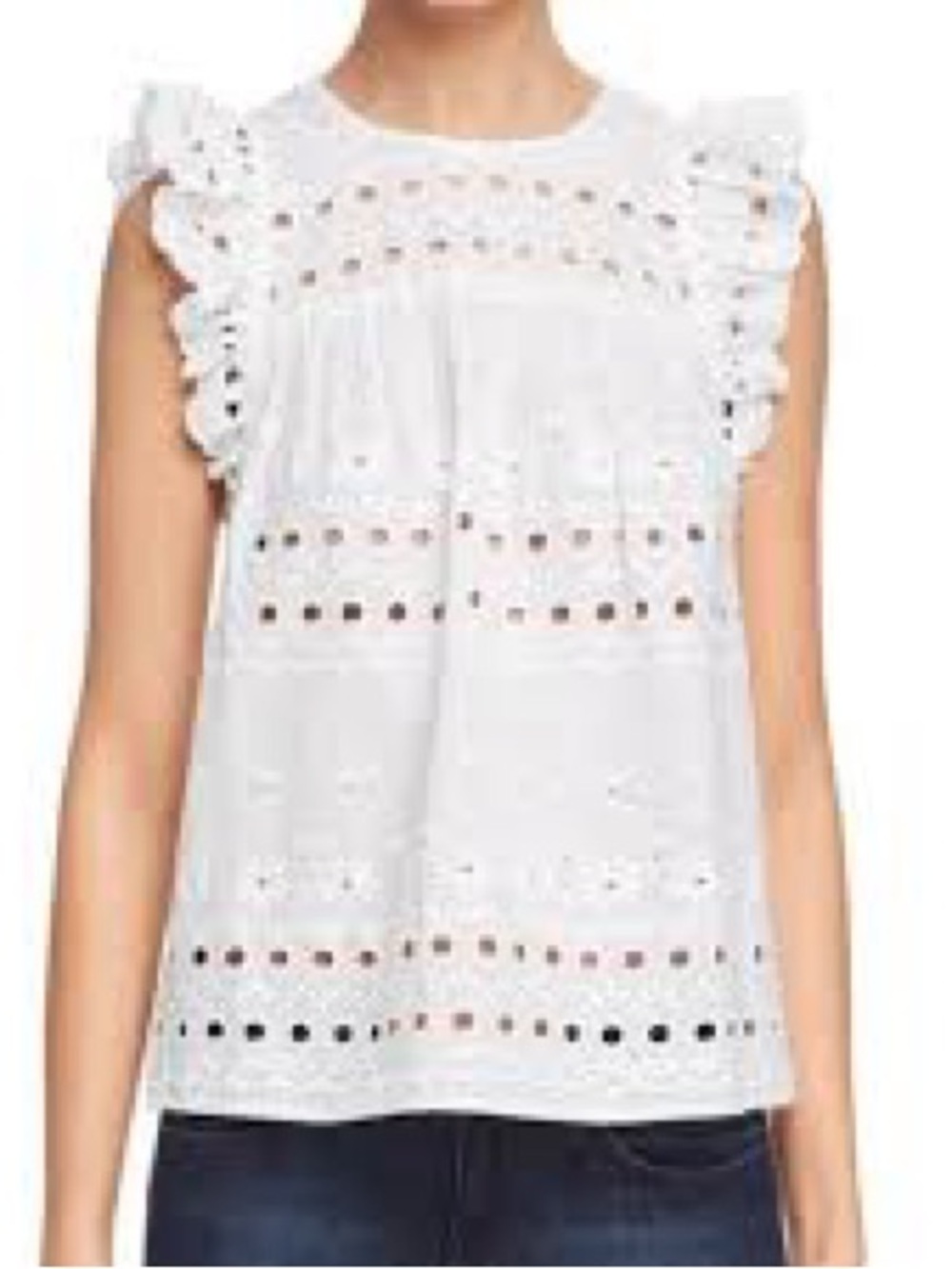 NWOT Kate Spade White Cotton Eyelet Floral Ruffle Top Size M